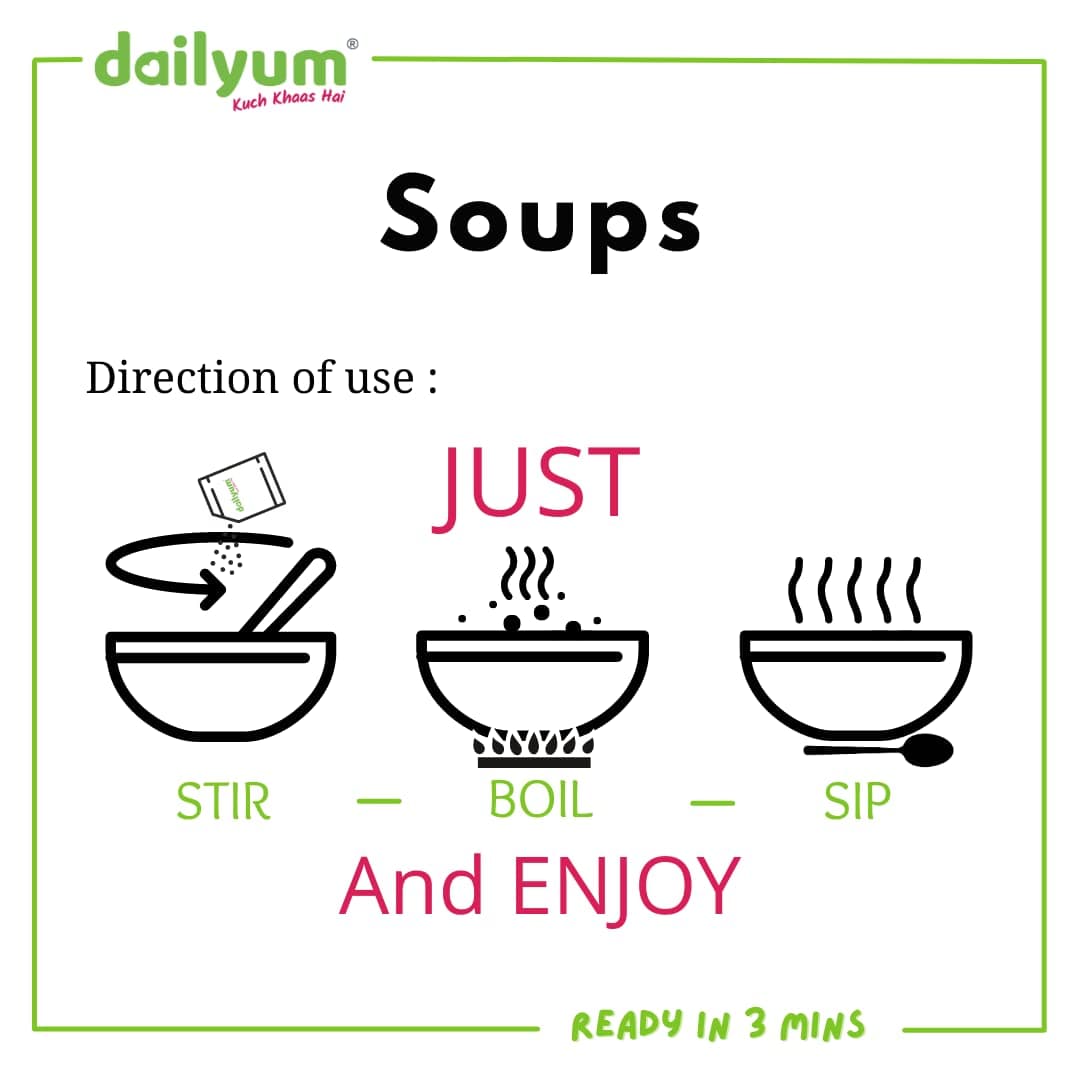 Dailyum Instant Soup Combo Of 6 | No Onion Garlic | 2 Manchow Soup | 2 Tomato Soup | 2 Sweetcorn Soup | Natural | No MSG | Jain | 50g Each — image 6