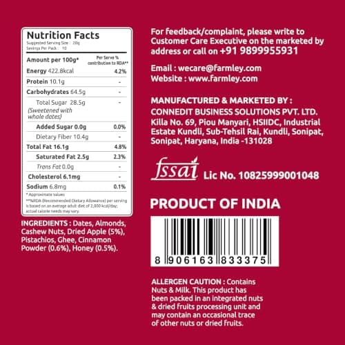 Farmley Apple Pie Date Bites | Pack of 10 I Dates Barfi Made with Dates, Dried Apple,Pista, Cashews, Almonds, Honey, Cinnamon and Pure Ghee — image 3