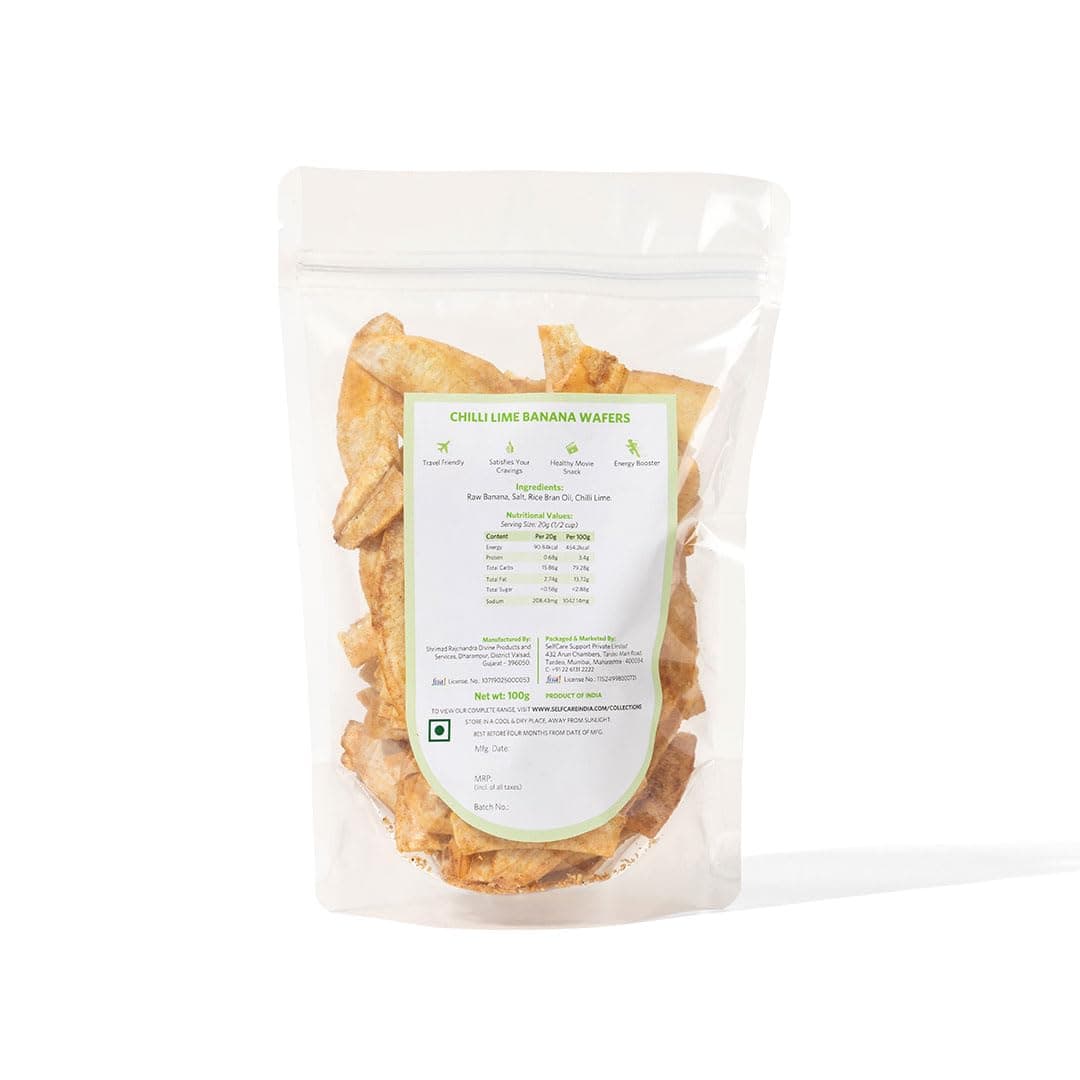 SelfCare By Suman Agarwal Roasted Chilli Lime Banana Wafers - 100 gms (Pack of 1) | Healthy - Gluten Free | Savoury - Snacks - Namkeen - Grocery | Workout - Tea time Snacking | Jain & Travel Friendly — image 8