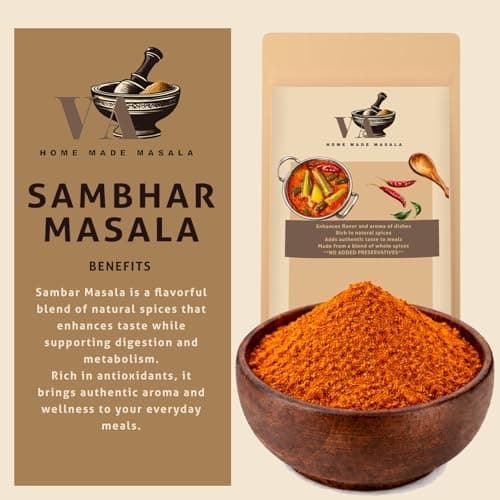 VA HOME MADE MASALA Sambhar Masala 500GM | Flavorful and aromatic Sambhar Masala with no added preservatives | Prepare Delicious Sambar At Home. No colour, no preservatives no onion & no garlic (Jain Masala) — image 4