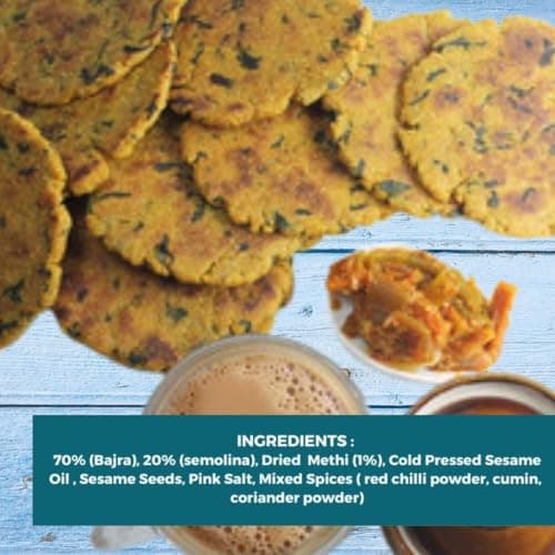 NIHKAN Baked Bajra Methi Bhakhri - 200 Gms | Ready to Eat Millet Snack | Low Calorie No Palm Oil No Preservatives | Healthy Traditional Gujarati Snacks | Made in cold pressed sesame oil — image 3