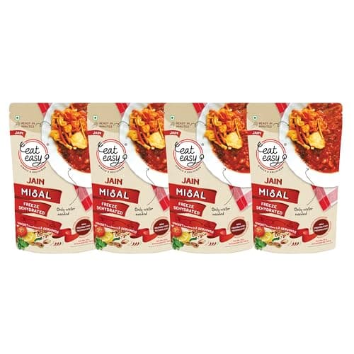 Eat Easy Ready To Eat Jain Misal, 90gm of 1 Pack, Instant Food, Indian Meal, Travel Food, No Preservatives, No Added Artificial Colours & Flavours, Just Add Water and Cook (Pack of 4)