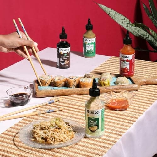 Gusto Foods Chinese Sauces Combo | Red Chilli Sauce 200gm + Green Chilli 190gm + Soya Sauce 210gm + Chilli Vinegar 170ml | Asian Sauces Combo | Ideal for Fried Rice, Noodles, Paneer & Vegetables | Ready to use — image 4