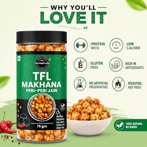The Food's Life Peri Peri Jain Makhana | Roasted Lotus Seeds | Protein & Calcium-Rich | Gluten-Free | No Onion & Garlic | Healthy Snack 75g | Pack of 1 — image 3