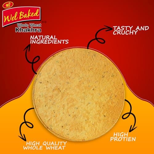 Wel Baked Whole Wheat Khakhra (Mast Masala) - Pack of 4, 200 Gms Each | Dry Chapati | Khakra Fresh Gujarati Namkeen Snacks | Ready To Eat - Roasted - Khakhra Snacks| Vacuum Packed — image 3