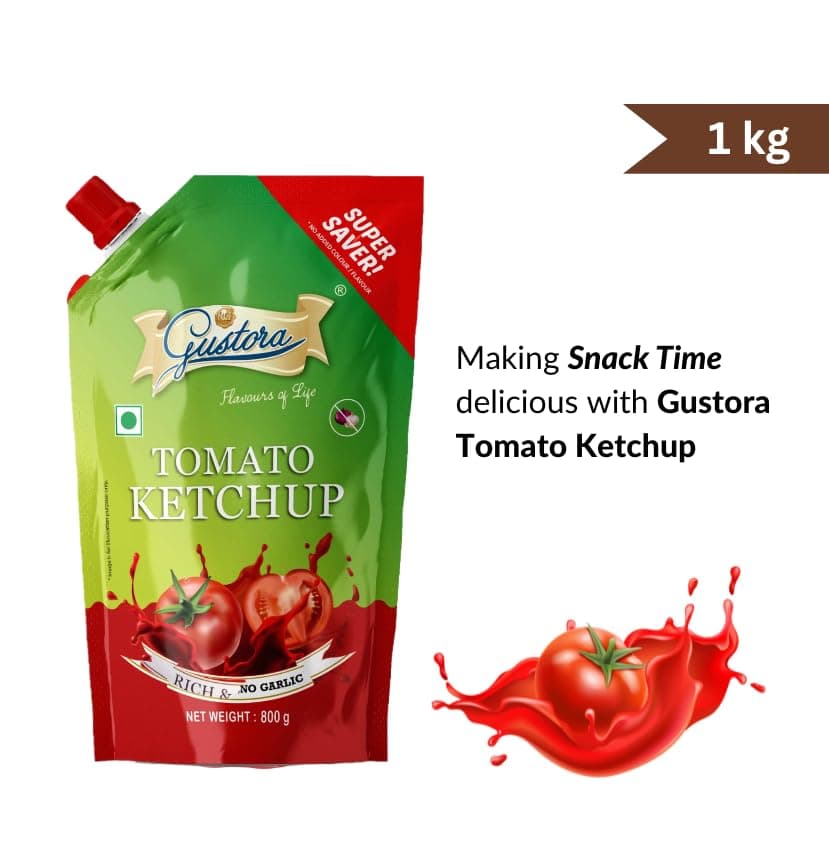 Gustora Real & Natural Rich & Flavourful No Onion no Garlic Jain Tomato Sauce I Super Saver Sweet & Tangy Jain Tomato Ketchup Combo I Non-GMO I Gluten Free I Vegetarian (800 gm) — image 3