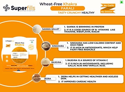 Superfills Wheat-Free Farali Khakra - 200gm | Diet Snack for Weight Loss | High in Protein & Fiber | Ready to Eat, Roasted | Traditional Gujarati Handmade | No Garlic & No Onion | Perfect Chai Time Snack (Pack of 1) — image 3