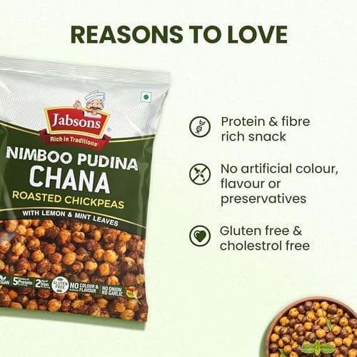 Jabsons Roasted Chana Nimboo Pudina Flavour - 150gm With No Onion & Garlic | Desi Roasted Namkeen Snacks| Gluten-Free Crunchy Protein Snack | Nimbu Pudina Bhuna Chana - Ready to Eat — image 6