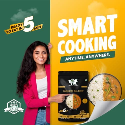 BowlFul Gujarati Dal Bhat, 70 GMS, Sweet Dal Preparation with Basmati Rice and No Onion or Garlic. 100% Natural, Freeze Dried Food — image 7