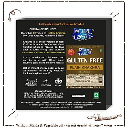 WONDER TASTE Gluten Free Plain Khakhra Pack of 2 (200g Each) | No Maida | No Vegetable Oil | Super Healthy Diet Low Calorie Snacks | Delicious Roasted Gujarati Bites | Free Masala Packet Inside — image 8