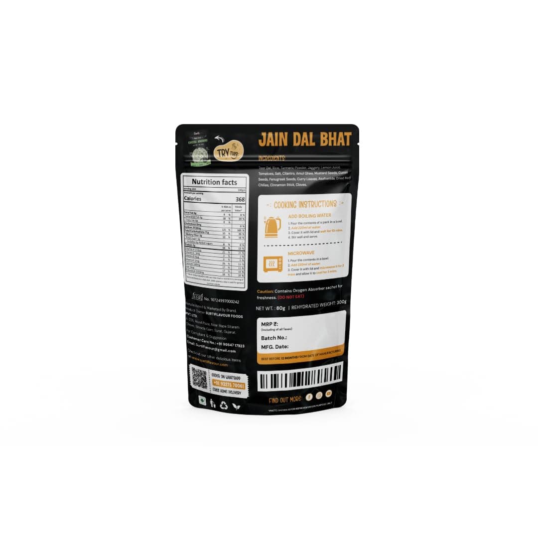 Surtiflavour Authentic Jain Dal Bhat, Ready-to-Eat Indian Dish, 300 Gram, Gluten-Free, Preservative-Free (Pack of 2) — image 3