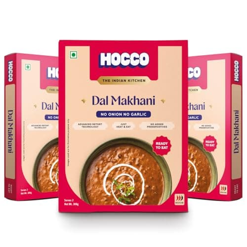 HOCCO Ready to Eat Jain Dal Makhani | Just Heat & Eat | Jain Instant Food | Ready to Cook | Just Add Hot Water & Meal Ready in 5 Mins | Microwaveable | Serves 2-300g Each (Pack of 3)