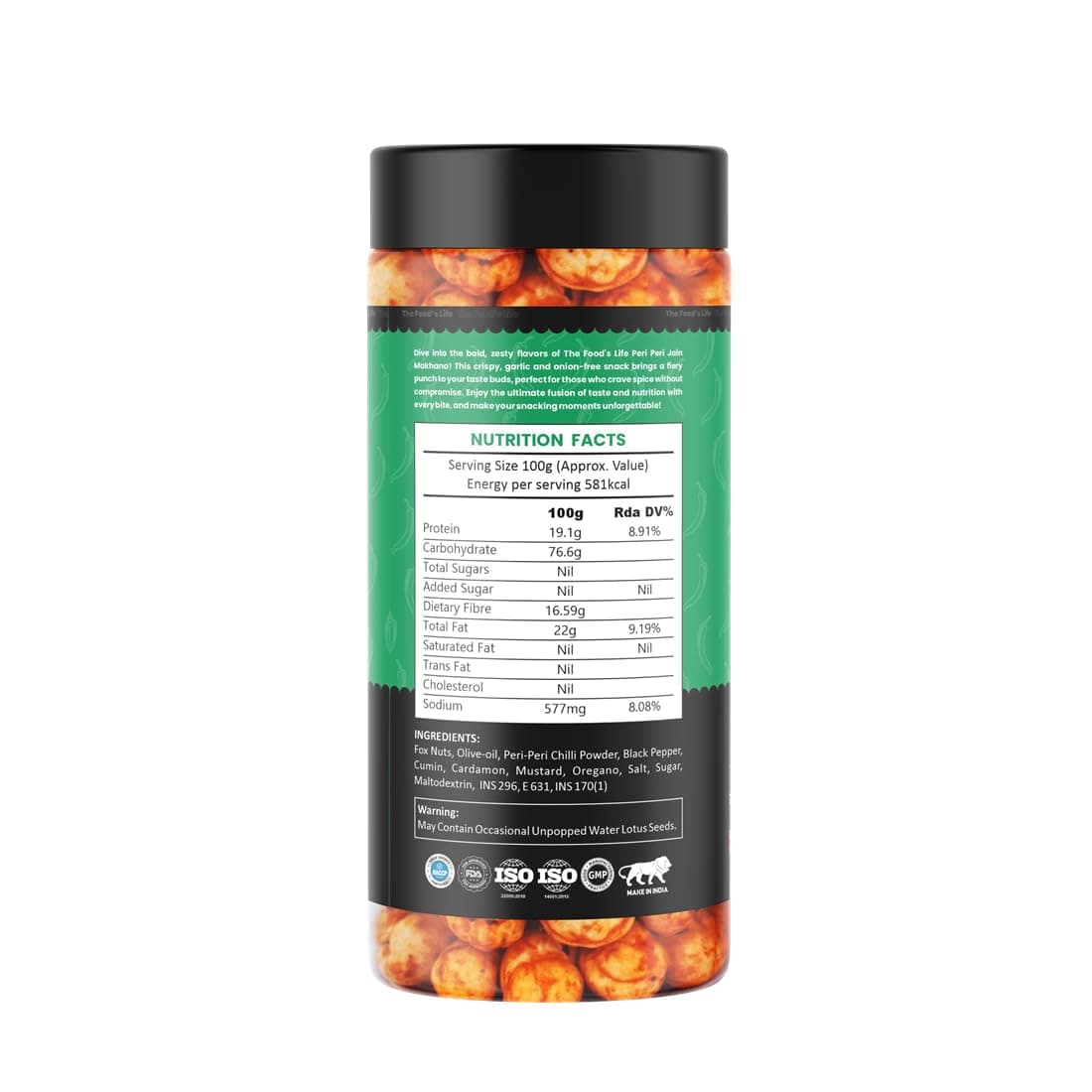 The Food's Life Peri Peri Jain Makhana | Roasted Lotus Seeds | Protein & Calcium-Rich | Gluten-Free | No Onion & Garlic | Healthy Snack 75g | Pack of 1 — image 2