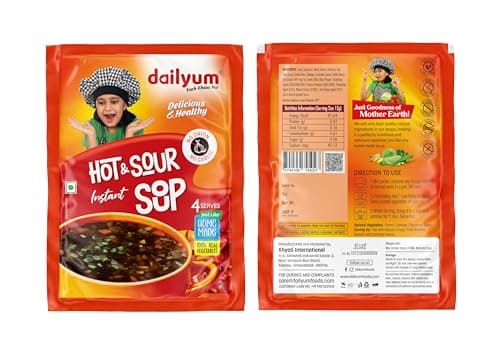 Dailyum instant | No Onion Garlic | 2 Manchow Soup 50g | 2 Hot N Sour Soup 50g | Crispy Fried Noodles 200g | Natural | No MSG | Jain |Combo Of 5 — image 3