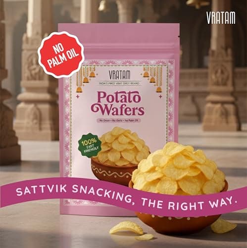 Vratam Potato Wafers | Healthy Namkeen Snacks for Diet | No Onion No Garlic No Palm Oil | Homemade Tasty Potato Chips Made in Groundnut Oil | Sendha Namak Aloo Chips 110G (pack of 1) — image 4