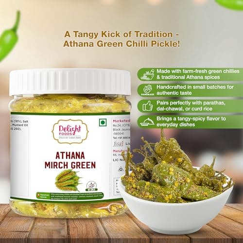 Delight Foods Athana Red & Green Mirch Pickles Achar 500g (250g X 2) | Masala Pickle | Chilli Pickle | Mustard Oil Pickle Achar | Sarso Tel | No Garlic — image 6