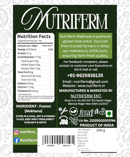 NUTRIFERM Makhana | Premium Fox Nuts | Roasted & Crunchy Phool Roasted Makhana | Healthy Snacks for Weight Loss | High Protein, Low Fat | Gluten Free Lotus Seeds | Diet Snack India - 200g — image 6