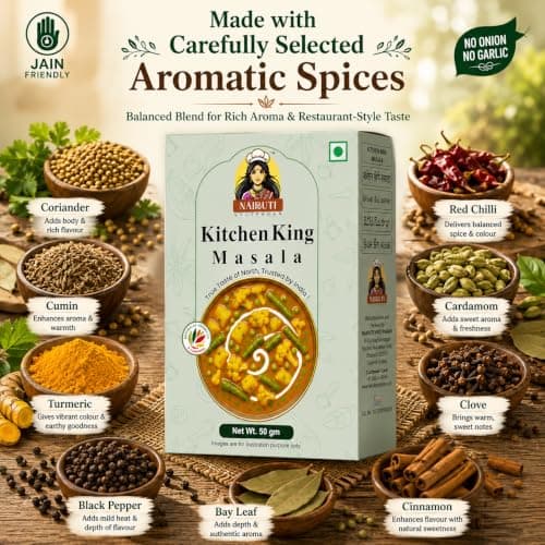 Nairuti Vyutpadan Kitchen King Masala (Jain-Friendly) 50g | No Onion No Garlic | Saatvik Mixed Spice Blend | Vegetable Curry, Paneer, Sabzi & Gravy Masala | No Preservatives | Rich Aroma & Restaurant-Style Taste — image 5