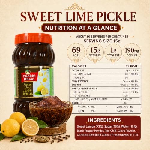 Chokhi Dhani Sweet Lime Pickle 1.2kg | Homemade Tangy & Spicy Nimbu Achar | Traditional Indian Lemon Pickle Without Onion & Garlic | Oil Free | Authentic Taste — image 2