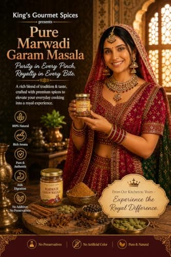 KING's Gourmet Spices Marwadi Garam Masala Powdered | No onion No garlic| Jain Spices Mix| Made up of 18 Spices| Home made| Zero preservative | 100% Natural
