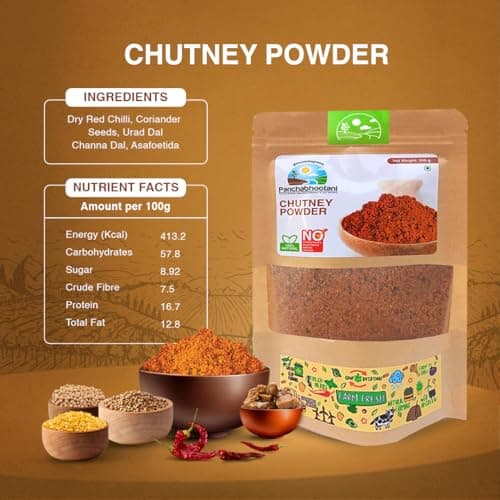 Panchabhootani Chutney Powder 200g| Savour As Dip Or Chutney, Sprinkle Over Dosa & Idly, Long-Shelf Life, No Garlic & Onion, No Added Preservatives & Colour, Purely Hand Picked lentil & Red Chilies — image 2