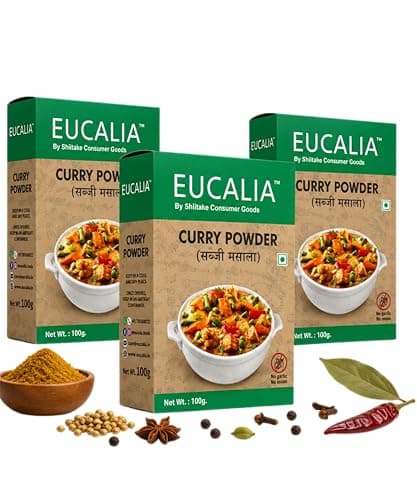 EUCALIA Sattvik (No Onion - No Garlic) Curry Powder (Sabji Masala) Pack of 3 (100g) | Bold & Aromatic Spice Blend | Vibrant Colour | No Added Colours or Preservatives | Perfect for Vegetarian Dishes & Everyday Cooking | Sattvik No Onion No Garlic (NONG) | Total 300g
