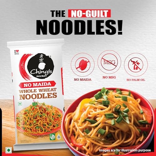 Ching’s Secret Whole Wheat Noodles 280g, No Maida, Air Dried/Not Fried, No Palm Oil, No MSG, High Fiber Atta Noodles (Serves 4) — image 5
