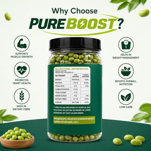 Roasted Salted Edamame, 1 kg (46% Protein, 14% Fiber, Lightly Salted Young Green Soybeans, Highest Plant Protein Supersnack) 500g*2 — image 5