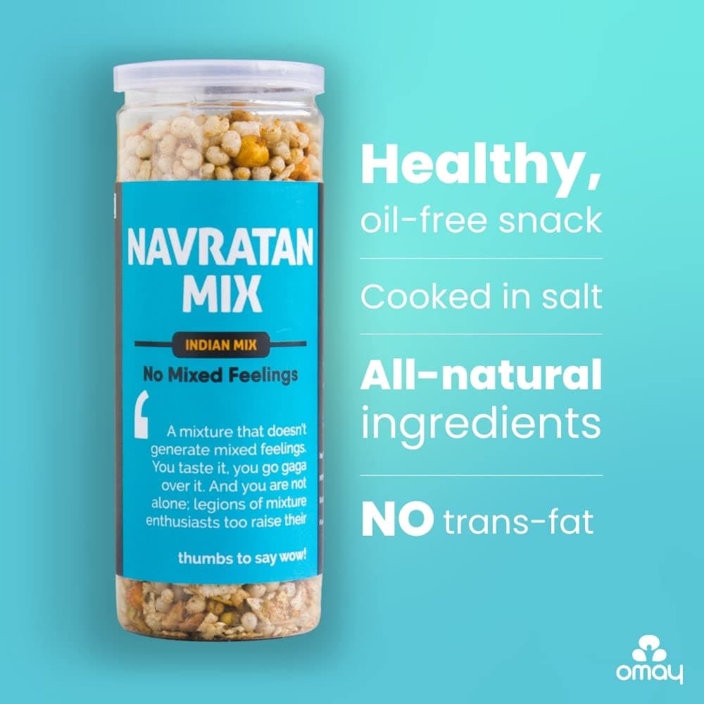 Omay Foods Navratan Mixture, 100g Jar (Pack of 4) | 9 Superfoods | Oil-Free, Roasted Not Fried | Chatpata Namkeen | Millets, Moong & Chickpea | Healthy Snack for Weight Loss | Tea Time Snack — image 3