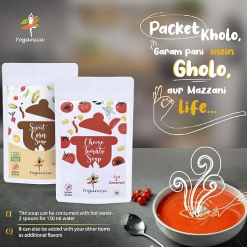 Yoganica Jain & Satvik Instant Soup Combo | No Onion No Garlic | Cheese Tomato & Sweet Corn Soup Mix | Ready in Minutes | 100g x 2 — image 4