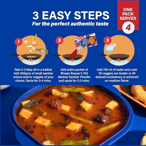 Bhojan Bazaar Old Madras Sambar Powder 70 g | No Onion No Garlic Ready To Cook in 10 min | Serves 4 | South Indian Sambar With Dal | Free From Preservatives, Colours & Flavours — image 3