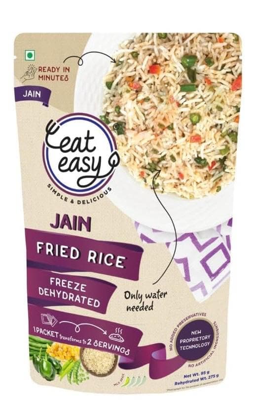 Eat Easy Jain Fried Rice – 95g | No Garlic No Onion Ready to Eat & Cook | Freeze Dehydrated Instant Rice | 100% Veg | No Preservatives | Just Add Water