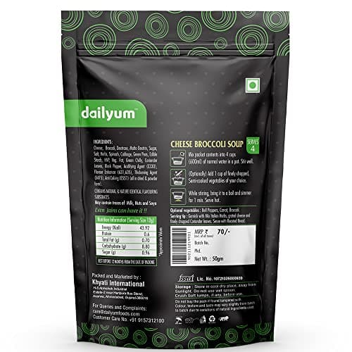 Dailyum Premium Instant Cheese Broccoli Soup | No Onion No Garlic | Pack of 5 | Ready To Eat Instant Soup |100% Natural | No MSG | Serves 5 * 4 | 50g Each | Jain — image 3