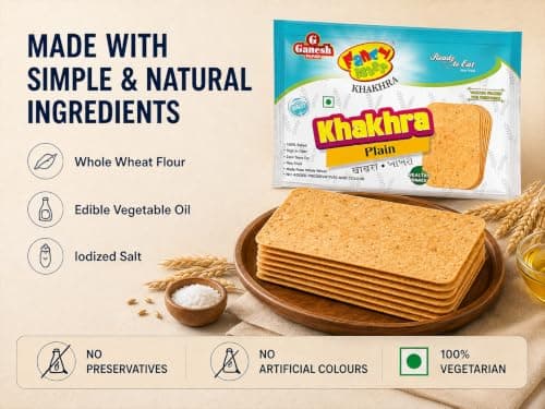 Ganesh Fancy Bites Plain Khakhra 25g Pack of 10 | Sada Khakra Snack Pack | No Preservatives Ready to Eat Whole Wheat — image 4