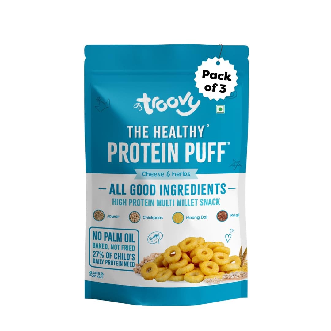 Troovy Healthy High Protein Puffs | Cheese & Herbs Flavoured | No Palm Oil, Cholesterol or Trans Fats | Made with Multiple Millets, Grains and Dal (80g (Pack of 3)) — image 2