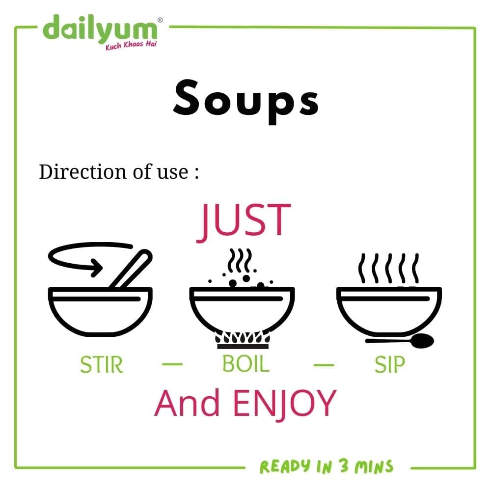 Dailyum Premium Instant Cheese Broccoli Soup | No Onion No Garlic | Pack of 5 | Ready To Eat Instant Soup |100% Natural | No MSG | Serves 5 * 4 | 50g Each | Jain — image 5
