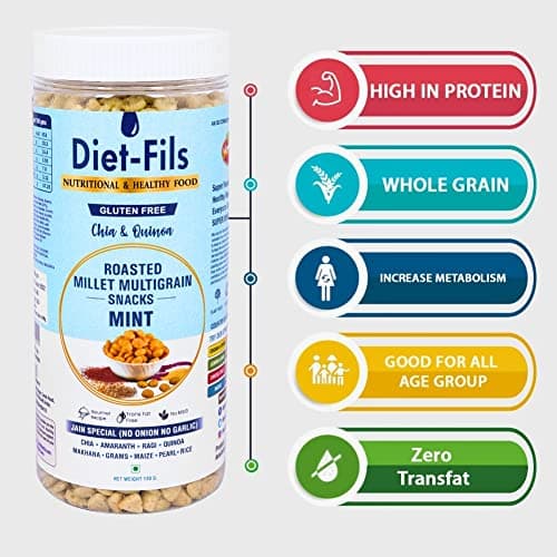 Diet-Fils Jain Special Roasted Multigrain Snacks Mint(No Onion No Garlic Based) Combo (130 gmx3 Pack) — image 3