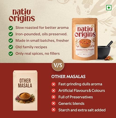 NativOrigins Kitchen King Masala Powder | Slow-Roasted & Traditionally Pounded | 21 Whole Spices | For Sabzi, Paneer & Everyday Gravies | No Additives | 100g — image 6