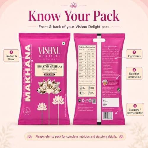Vishnu Delight Roasted Makhana, Himalayan Pink Salt | Light & Crunchy Roasted Foxnuts (Phool Makhana) | Roasted Not Fried, Jain Friendly, Ready To Eat Snack | 200gm (Pack of 1) — image 7