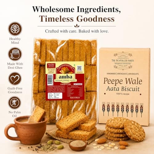 Amba Handmade Jain Khas-Khas Suji Rusk & Peepe Wale Aata Biscuit Combo Pack | Crispy Tea Time Snacks | Made With Desi Ghee | Traditional Bakery Style Biscuits | Premium Vegetarian Snacks — image 2