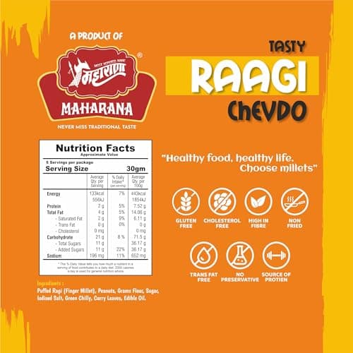 Maharana Tasty Ragi Chevdo - Healthy Roasted Jain Friendly Digestible Crisp & Delicious Teatime Snacks Helps in Weight Loss with Roasted Peanuts for Protein, Fiber, Complex Carbs(190g, Pack of 2) — image 6