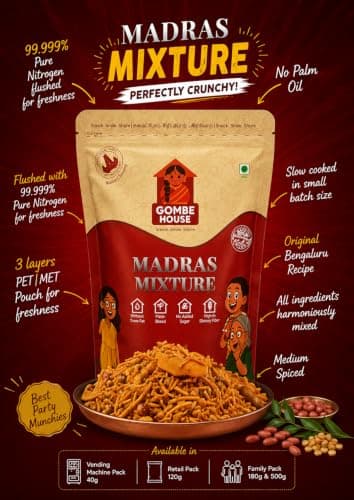 Gombe House Madras Mixture 120g Authentic South Indian Namkeen Snack Crispy & Flavorful Tea Time Savory No Palm Oil & No Preservatives Vegan Traditional Homemade Taste — image 3
