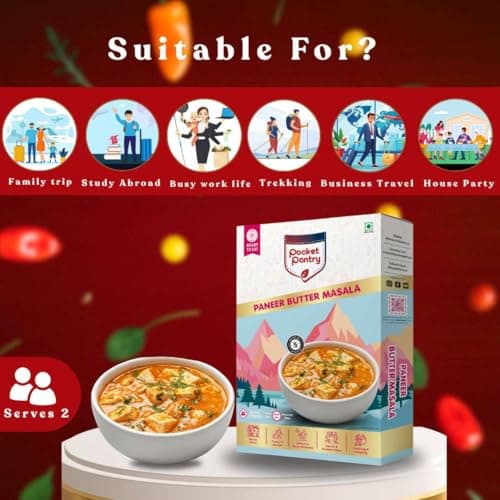 Pocket Pantry Ready to Eat Paneer Butter Masala(Jain) | Freeze Dried | Rehydrated Wt 280gm | No Palm Oil, No Preservatives | 100% Natural | Dry Wt 80g | Serves 2 |Instant Meal — image 5