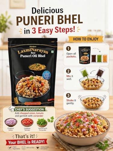 Sitashree LaxmiNarayan Best Puneri Oli Bhel, Ready to Use, with Tamarind and Chilly Chutney, Serves 4, no garlic so use as jain bhel also — image 3