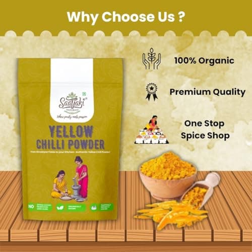 Saatyaki Naturals Organic Himalayan Yellow Chilli Powder - 100gm | Pure, Freshly Grounded Spice for Cooking, Non-GMO, Gluten-Free – Perfect for Curries, Marinades, and Seasoning — image 3