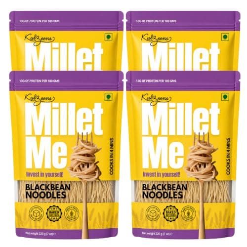 Millet Me by Kuizeens Black Bean Noodles - 220g (Pack of 4) | High-Protein & Fiber-Rich | Gluten-Free Delight | Easy-to-Make | No MSG | No Preservatives | Ready in Minutes | Jain | No Onion & Garlic