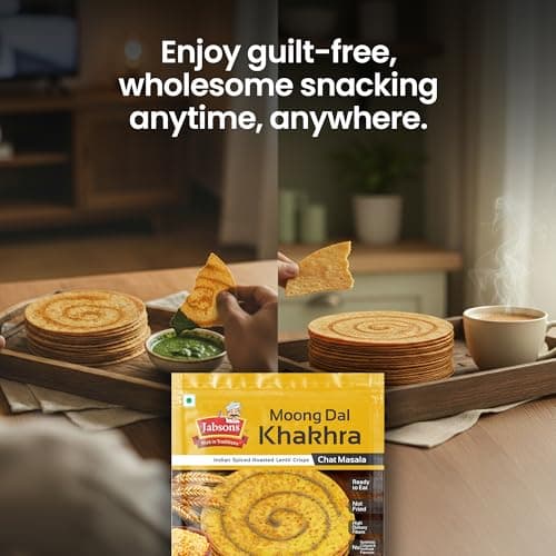 Jabsons Moong Dal Chat Masala Roasted Khakhra - 180gm | High-Protein & Fiber Rich Healthy Snack | Guilt Free Snacking | No Palm Oil | Ready to eat Snack — image 8