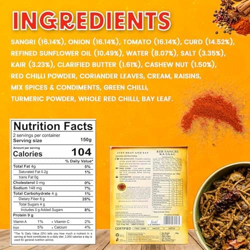 Chokhi Dhani Kair Sangri Ka Saag 300g | Ready to Eat Rajasthani Meal | Heat & Eat Traditional Indian Food | No Preservatives | Veg | Authentic Taste — image 2