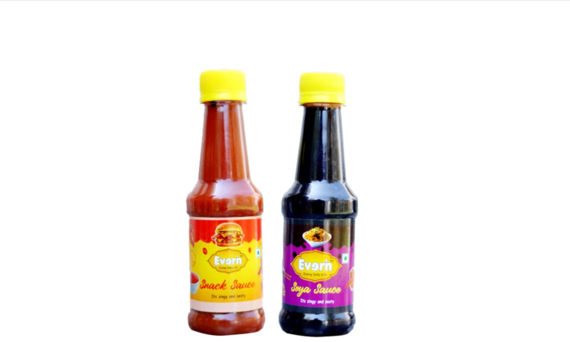 Everin Zingy and Zesty No Onion No Garlic Snack Sauce and Soya Sauce Pack of 2, 200g each