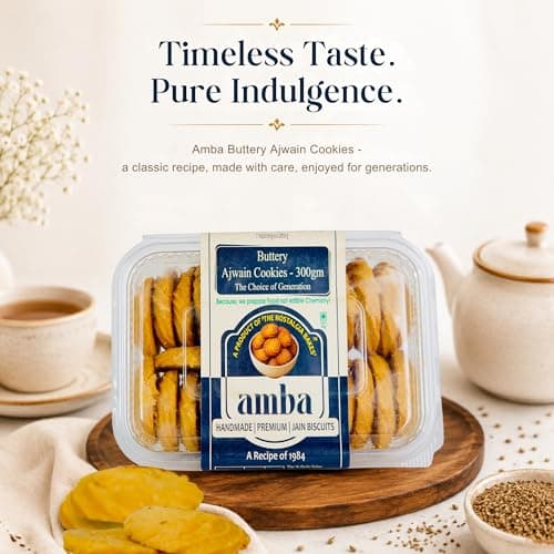 Amba Handmade Premium Biscuit Combo | Buttery Ajwain Cookies 300g & Sugar Free Oats Almond Biscuits 200g | Crunchy Tea Time Snacks | Healthy Jain Cookies | No Palm Oil | Perfect with Tea & Coffee — image 4